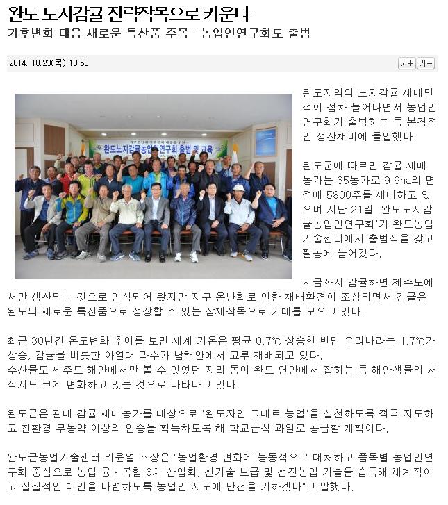 완도, 노지감귤 전략작목으로 키운다