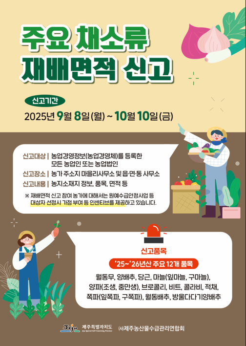 주요 채소류 재배면적 신고